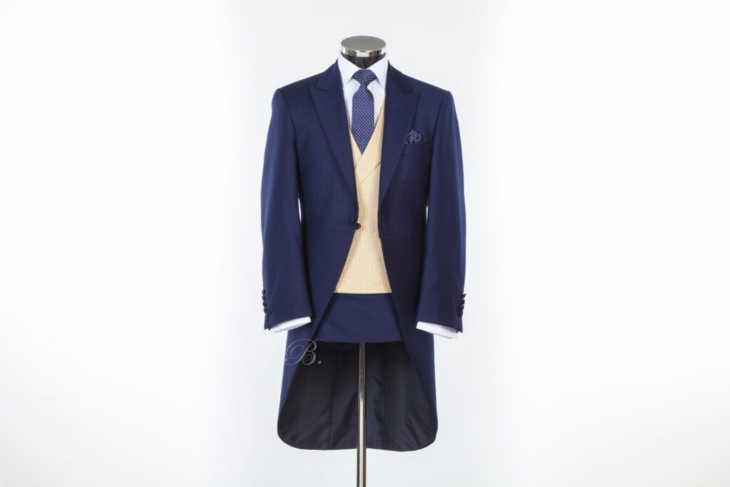 Blue Morning Tail Suit with Yellow Waistcoat and Blue Tie